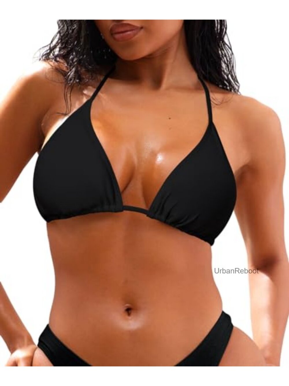 Triangle Halter Bikini Top Tie Back V Neck Removable Pads Swimwear
